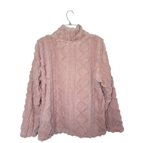 Eddie Bauer Women‎ Pink Large Cable Fleece Plush Textured Pullover - Picture 2 of 7